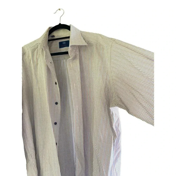 David Donahue Men's White Checked Long Sleeve Button Down Shirt Size 36/37 - Picture 5 of 6